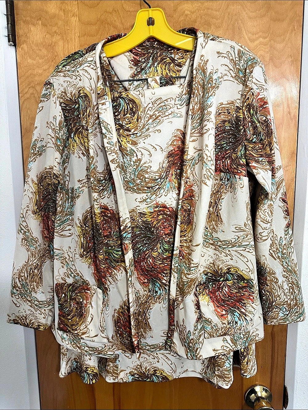 Abstract Printed Blouse in Cream & Brown Like New (BN2)